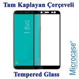 Microcase Samsung Galaxy J8 Tam Kaplayan Çerçeveli Tempered Ekran Koruyucu - Siyah