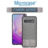 Microcase Samsung Galaxy S10 Plus Fabrik Serisi Kumaş ve Deri Desen Kılıf - Gri