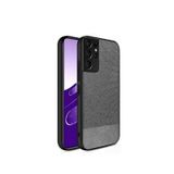 Microcase Samsung Galaxy S21 Ultra Fabrik Serisi Kumaş ve Deri Desen Kılıf - Gri