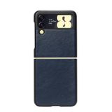 Microcase Samsung Galaxy Z Flip 3 için Deri Desenli Plastik Koruma Kılıf - Lacivert