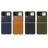 Microcase Samsung Galaxy Z Flip4 için Deri Desenli Plastik Koruma Kılıf - AL3148 (Taba)