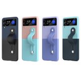 Microcase Samsung Z Flip4 Parmak Tutuculu Deri Desen Plastik Kılıf - AL3151 (Siyah-Lacivert)