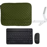 Microcase Tcl Nxtpaper 10S Tablet Kapitone Tablet Çanta + Bluetooth Klavye + Mouse + Tablet Standı - AL8123 - Koyu Yeşil