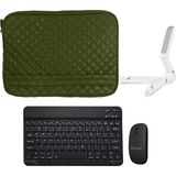 Microcase Tcl Tab 10L Gen2 2. Jenerasyon Tablet Kapitone Tablet Çanta + Bluetooth Klavye + Mouse + Tablet Standı - AL8123 - Koyu Yeşil