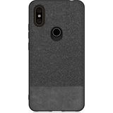 Microcase Xiaomi Mi Max 3 Fabrik Serisi Kumaş ve Deri Desen Kılıf - Siyah