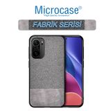 Microcase Xiaomi Poco F3 Fabrik Serisi Kumaş ve Deri Desen Kılıf - Gri