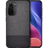 Microcase Xiaomi Poco F3 Fabrik Serisi Kumaş ve Deri Desen Kılıf - Siyah