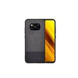Microcase Xiaomi Poco X3 NFC Fabrik Serisi Kumaş ve Deri Desen Kılıf - Siyah