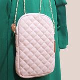 Microcase Yb Collection Kapitone Deri Kumaş Zincir Boyun Askılıklı Telefon Çantası Cüzdan Pudra Pembesi AL3943