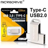Microdrive 128Gb.Type-C ve Usb 2.0 Usb Flash Bellek Çift Giriş Otg Metal Sağlam Orjinal - Gri Metal - 128 GB