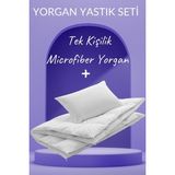 Microfiber Yorgan Yastık Seti 1 Mevsimlik Microfiber Tek Kişilik Yorgan + 1 Adet Silikon Yastık, Beyaz - Renkli - 100 x 100 cm