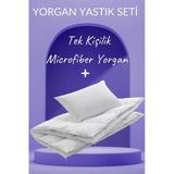 Microfiber Yorgan Yastık Seti 1 Mevsimlik Microfiber Tek Kişilik Yorgan + 1 Adet Silikon Yastık, Beyaz
