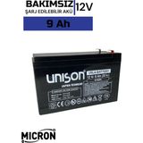 Micron 12V (Volt) 9 Ah (Amper) Akü(Batarya) 2.1 kg 5/25 Tarihli Yüksek Performans - Siyah
