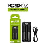 Micron 18650, 21700 Şarj Cİhazı, Lityum İyon Pil Şarj Cihazı 2 Yuvalı Type-C Çıkışlı