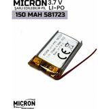 Micron 3.7V 150mAh Lityum Polimer (Li-Po) Şarj Edilebilir Pil 581723 (5.8×17×23 mm)