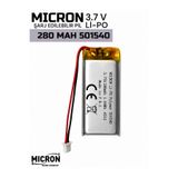 Micron 3.7V 280mAh Lityum Polimer (Li-Po) Şarj Edilebilir Pil 501540 (5×15×40 mm)