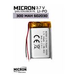 Micron 3.7V 300mAh Lityum Polimer (Li-Po) Şarj Edilebilir Pil 602030 (6×20×30 mm)