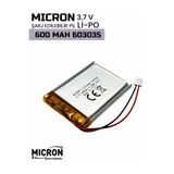Micron 603035 3.7V 600mAh Li-Polymer (Li-Po) Şarj Edilebilir Pil – Lityum Polimer Batarya