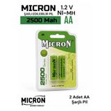 Micron AA 2500 mAh 1.2V Ni-MH Şarj Edilebilir Kalem Pil (2'li Paket)