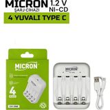 Micron AA AAA Pil Şarj Cihazı 4 Yuvalı Type-C Ni-CD Ni-MH Şarj Aleti CH1-206B