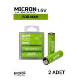 Micron AA Şarj Edilebilir Pil 1.5V 600mAh USB Type-C Girişli Kalem Pil 2’li