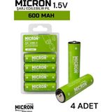 Micron Aa Şarj Edilebilir Pil 1.5V 600MAH USB Type-C Girişli Kalem Pil 4’lü - Yeşil - 4'lü