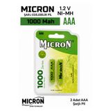 Micron AAA 1000 mAh 1.2V Ni-MH Şarj Edilebilir İnce Kalem Pil (2'li Paket)