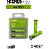 Micron Aaa Şarj Edilebilir Pil 1.5V 180MAH USB Type-C Girişli Ince Kalem Pil 2’li