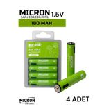 Micron AAA Şarj Edilebilir Pil 1.5V 180mAh USB Type-C Girişli İnce Kalem Pil 4’lü