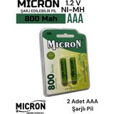 Micron AAA Sıze 800 Mah Ni-mh Şarjlı Pil Micron 2 Adet 800 Mah Gerçek Kapasite