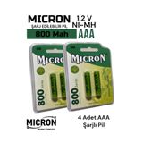 Micron AAA Sıze 800 Mah Ni-mh Şarjlı Pil Micron 4 Adet 800 Mah Gerçek Kapasite