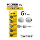 Micron CR2032 Pil 3V Baskül, Araba Kumandası , Hafıza, Hesap Makinası, Tartı Pili Düğme Pil (5 Adet)