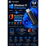 Microsoft Windows 11 Enterprise + Office 2024 Pro Plus | 64 GB USB Kurulum Belleği + Orjinal Retail Lisans + Freedos Için Uygun