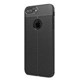 Microsonic Apple iPhone 8 Plus Suni Deri Dokulu Silikon Siyah Kılıf