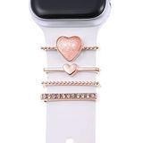 Microsonic Apple Watch 11 46mm için Kordon Süsü Charm İnci Kalp Rose Gold [Watch Series 11 46mm ile Uyumlu Kordon - Rose Gold]