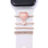 Microsonic Apple Watch 7 45 mm için Süsü Charm İnci Kalp Rose Gold Kordon