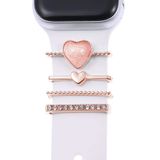 Microsonic Apple Watch 8 45 mm için Süsü Charm İnci Kalp Rose Gold Kordon