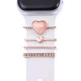 Microsonic Apple Watch 9 45 mm Charm İnci Kalp Rose Gold Kordon Süsü