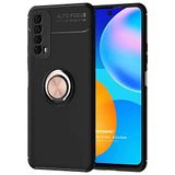 Microsonic Huawei P Smart 2021 için Kılıf Kickstand Ring Holder Siyah Rose [P Smart 2021 ile Uyumlu Kılıf - Siyah - Rose]