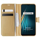 Microsonic Realme 5i için Kılıf Delux Leather Wallet Gold [Realme 5i ile Uyumlu Kılıf - Gold]