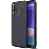Microsonic Samsung Galaxy A20S Deri Dokulu Silikon Lacivert Kılıf