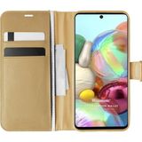 Microsonic Samsung Galaxy A71 Delux Leather Wallet Gold Kılıf