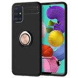 Microsonic Samsung Galaxy A71 için Kılıf Kickstand Ring Holder Siyah Rose [Galaxy A71 ile Uyumlu Kılıf - Siyah - Rose]