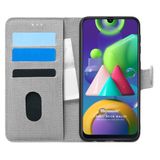 Microsonic Samsung Galaxy M21 Gri Fabric Book Wallet Cep Telefon Kılıfı