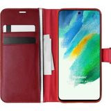 Microsonic Samsung Galaxy S21 FE Delux Leather Wallet Kırmızı Cep Telefonu Kılıfı