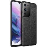 Microsonic Samsung Galaxy S21 Ultra Deri Dokulu Silikon Siyah Kılıf