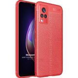 Microsonic Vivo V21 Deri Dokulu Silikon Kırmızı Cep Telefonu Kılıfı