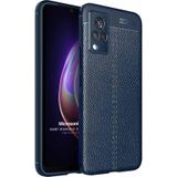 Microsonic Vivo V21 Deri Dokulu Silikon Lacivert Cep Telefonu Kılıfı