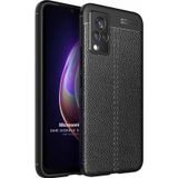 Microsonic Vivo V21 Deri Dokulu Silikon Siyah Cep Telefonu Kılıfı