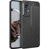 Microsonic Xiaomi Mi 12 Lite Deri Dokulu Silikon Siyah Kılıf